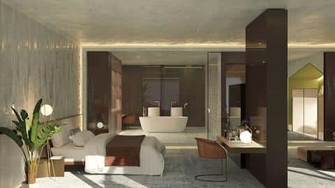 Appartements d'hôtel de luxe avec vue sur the World Islands. — 8/16