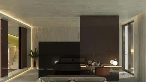 Appartements d'hôtel de luxe avec vue sur the World Islands. — 9/16